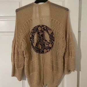 Beige Knit Sweater with Peace Sign